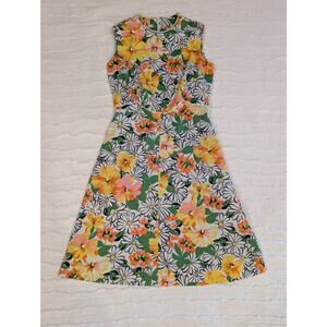 Vintage Kate Windsor Floral Knit A-Line Dress Yellow Orange Green 27” Waist 1960